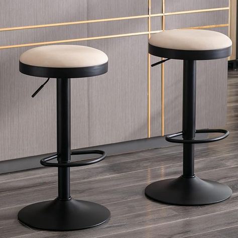 Amazon.com: Ya-Home Modern Swivel Bar Stools Set of 2, Round Adjustable Height Bar Chairs with Footrest, Comfy Island Stools with Black Metal Base for Kitchen Dining Room Bar, PU Beige : Home & Kitchen Modern Swivel Bar Stools, Chairs For Kitchen Island, Chairs For Kitchen, Round Bar Stools, Island Stools, Bar Stool Seats, Stools For Kitchen Island, Backless Bar Stools, Bar Stool Chairs