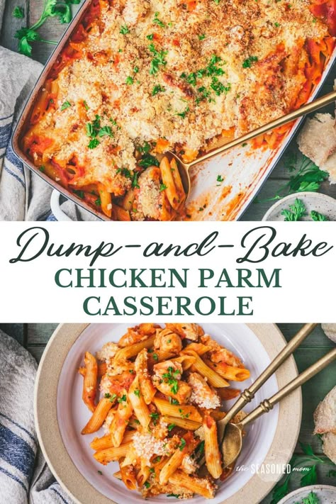 Chicken Marinara Pasta Bake, Easy To Prepare Meals, Dump And Bake Recipes Dinners, Easy No Prep Dinners, Dump And Bake Recipes Healthy, Dump And Bake Chicken Parmesan, Dump And Bake Dinners, Dump And Bake Casseroles, Chicken Parm Casserole