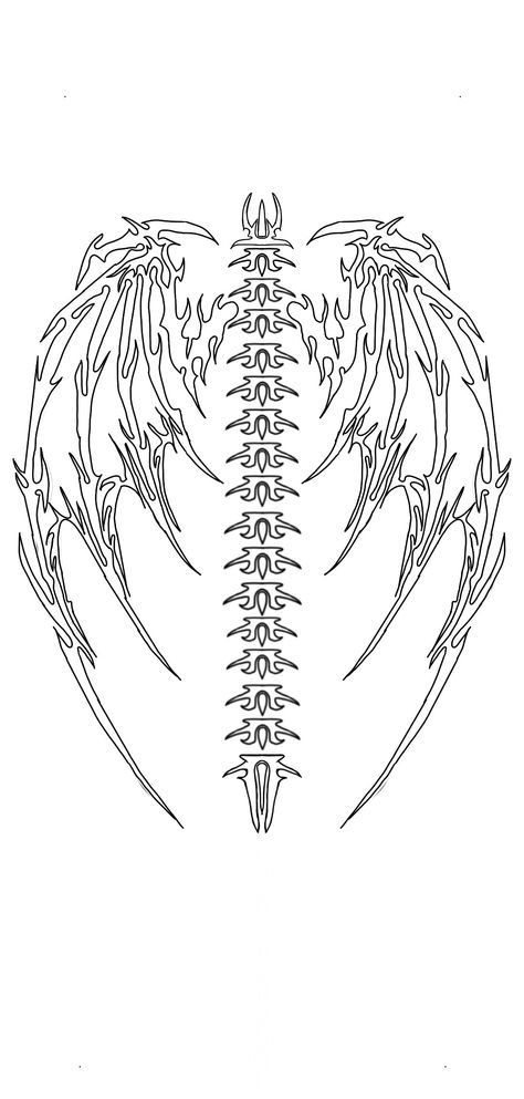 Spine Tattoo Outline, Cybersigilism Spine Tattoo, Cybersigilism Wings, Cybersigilism Back Tattoo, Back Tattoo Stencil, Cybersigilism Tattoo Back, Cybersigilism Tattoo Template, Cybergoth Tattoo, Small Geometric Tattoo