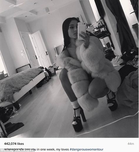 'my loves': Ariana Grande uploaded an Instagram mirror selfie on Friday plugging her Dangerous Woman Tour, which begins next Thursday in Phoenix Ariana Grande, We Heart It, A Woman, Lost, Heels, Instagram