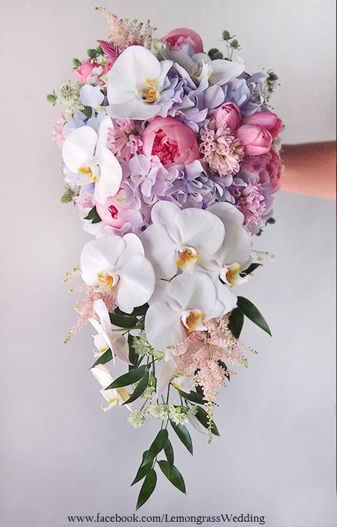 waterfall size bouquet *surcharge will be applied Orquid Wedding Bouquet, Wedding Orchids Decoration, Cascading Orchid Wedding Bouquet, Blue Cascading Bouquet, Waterfall Bouquet, Orchids Wedding, Wedding Flower Bouquets, Orchid Bouquet Wedding, Elegant Wedding Bouquets