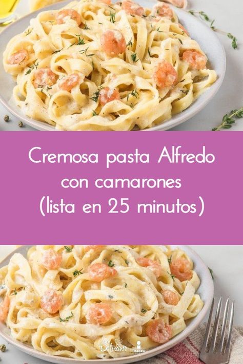 Pasta Alfredo Con Camarones, Pasta Alfredo Receta, Fettucini Alfredo, Cooked Shrimp Recipes, Recipes By Ingredients, Pasta Alfredo, Gourmet Restaurant, Shrimp Alfredo, Cooked Pasta