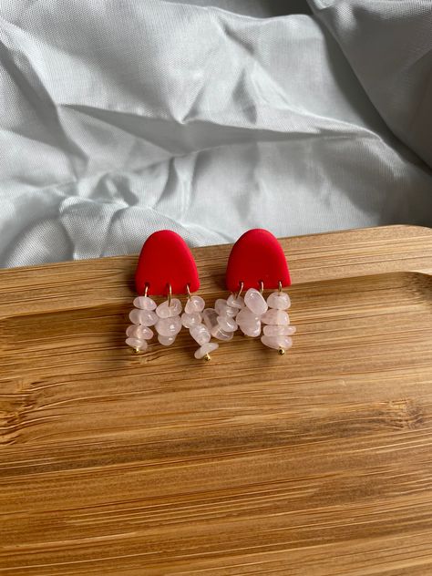 Polymer Clay Earrings 2023, Polymer Clay Earrings Elegant, Elegant Clay Earrings, Red Clay Earrings, Red Polymer Clay Earrings, Minimalistic Earrings, Tile Earrings, Clay Flower Jewelry, Polymer Clay Flower Jewelry