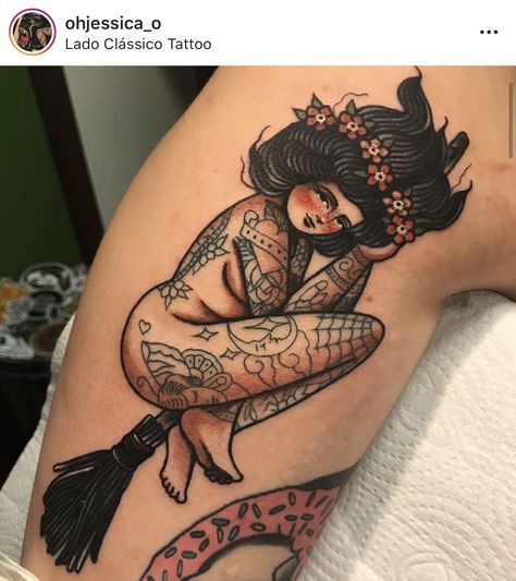 Aries Pinup Tattoo, Traditional Witch Tattoo, Nola Tattoo, Plus Size Tattoos, Jessica O, Steve Thompson, Aries Tattoos, Pinup Tattoo, Punk Tattoo