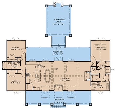 One Level House Plans, Mountain House Plans, Barndominium Floor Plans, Farmhouse Style House Plans, Farmhouse House, Ranch House Plans, Barn Style House, House Plans Farmhouse, Modern Farmhouse Plans