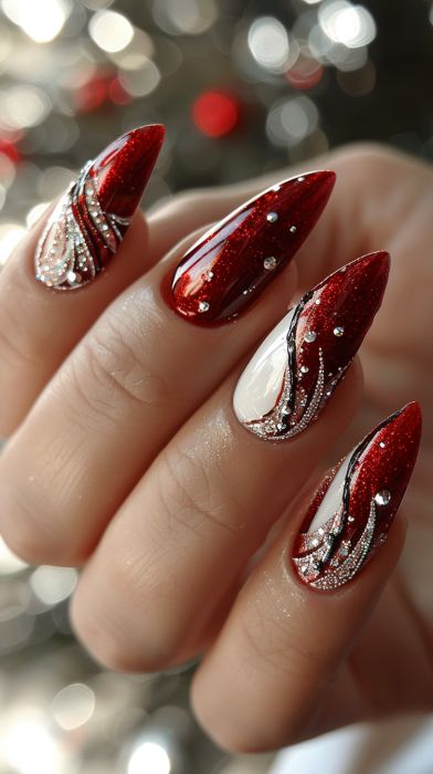 Red Nail Designs Red Ombre Nails, Red And Gold Nails, Art Deco Nails, Romantic Nails, Gel Nails Diy, Red Nail Designs, Blue Nail Designs, Foil Nails, Dry Nails