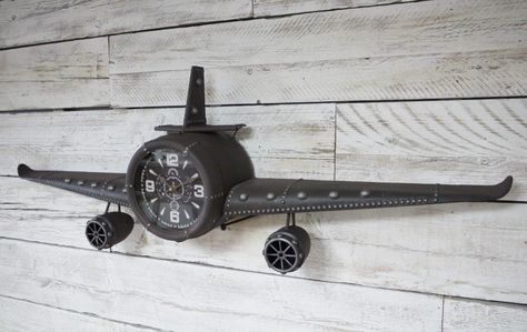 Aviation Room Decor, Aviation Room, Airplane Clock, Propeller Wall, Aviation Furniture, Industrial Home Offices, Large Wall Clocks, Aviation Decor, Airplane Wall