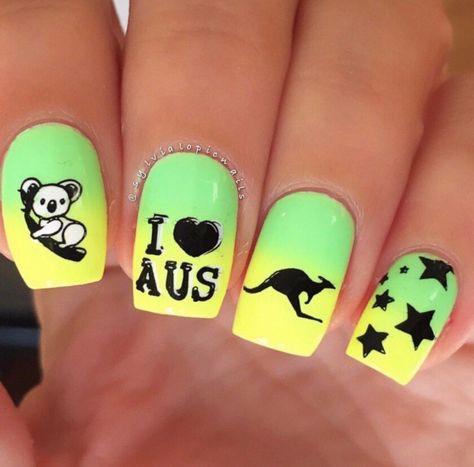 Koala Nails, Koala Accessories, Bike Nails, Australia Nails, Nails Australia, Football Nails, Flag Nails, Festive Nails, Different Types Of Nails