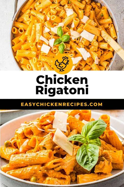 Chicken Rigatoni Recipe - Easy Chicken Recipes Rigatoni Recipes Easy, Chicken Rigatoni, Rigatoni Recipe, Rigatoni Recipes, Easy Pasta Recipe, Fast Easy Dinner, Fast Dinner Recipes, Creamy Tomato Sauce, One Pot Chicken