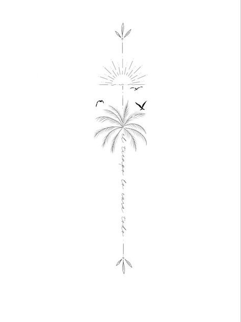 Divi Divi Tree Aruba Tattoo, Back Tattoos In Spanish, Hawaiian Memorial Tattoo, Vertical Beach Tattoo, Mexico Vacation Tattoo Ideas, Spain Related Tattoos, Beachy Spine Tattoos For Women, Tattoos To Get In Mexico, Spine Tattoo In Spanish