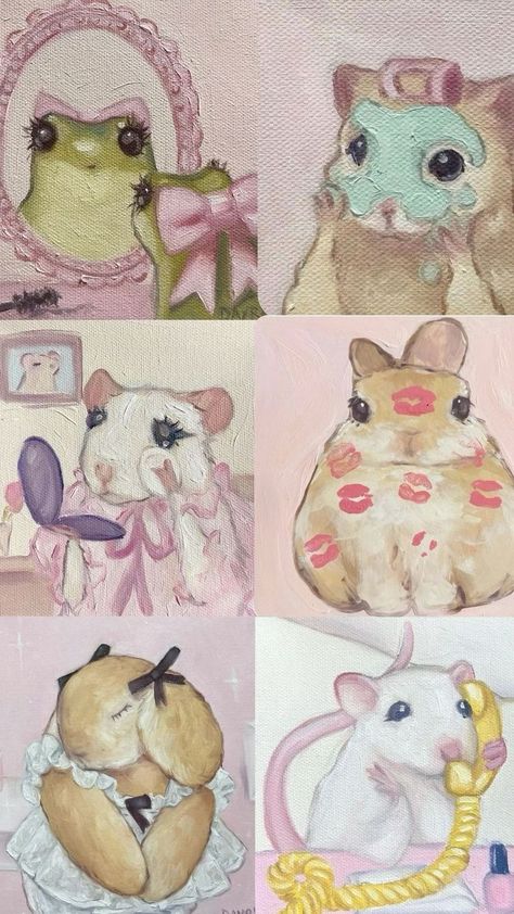 Cute Fictional Animals, Cute Paintings Animals, Easy Creative Art Ideas, Cute Abstract Art, Stuff To Print Out, Trendy Art Paintings, Visual Art Ideas, Cute Things To Print, Pink Art Drawing