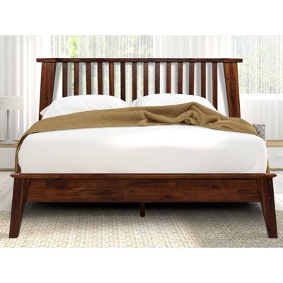 Acacia Kaylin Solid Wood Bed Frame with Headboard | Wayfair Natural Wood Bed, Platform Bed Queen, Solid Wood Bed Frame, Bed Frame With Headboard, Bed Queen, Solid Wood Platform Bed, King Bed Frame, Wood Bed Frame, Queen Bed Frame