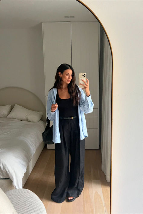 @eileencassidy styles the Rhea Oversized Shirt and Holden Linen Pant. Linen Black Pants Outfit, Oversized Linen Pants, Outfit Dump, Black Pants Outfit, Black Linen Pants, Linen Pant, Just A Girl, Business Casual Outfits, Outfits Casuales