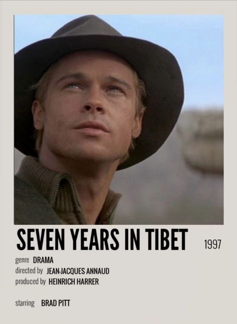 Brad Pitt Movies List, Seven Years In Tibet, Brad Pitt Movies, Movie Recs, Movie 2024, Indie Movie Posters, Movie Ideas, Most Paused Movie Scenes, Fav Movie