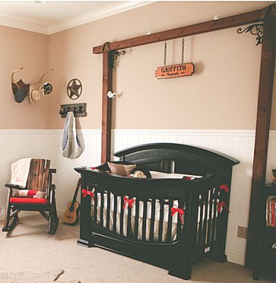 Elegant western cowboy baby nursery decorating ideas and decor for a baby boy Nursery Ideas Boy, Baby Boy Cowboy, Cowboy Room, Cowboy Nursery, Western Nursery, Cowboy Baby, Baby Nursery Themes, Western Babies, Baby Cowboy