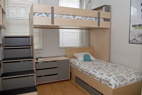 L shaped bunk beds sleeps 4 Bunk Bed Ideas Diy, Double Deck Bed, Bunk Beds Small Room, Bunk Bed Safety, L Shaped Bunk Beds, Bunk Bed Rooms, Beds For Small Rooms, Modern Bunk Beds, Loft Bunk Beds