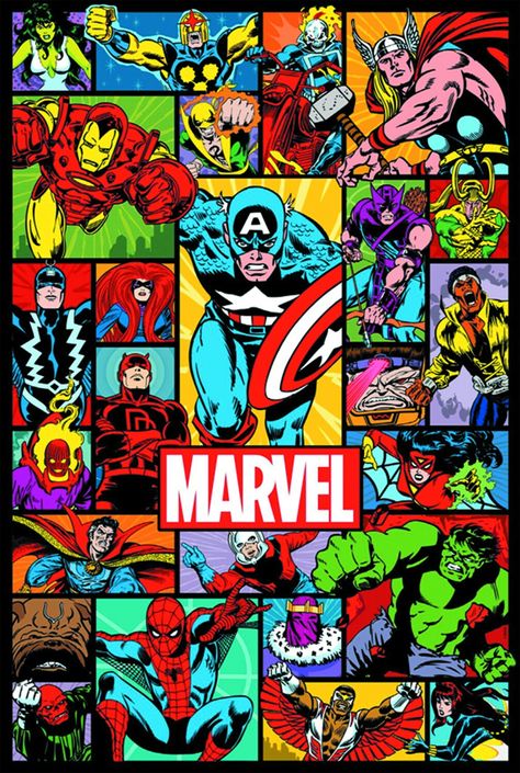 Marvel Collage, Kapten Marvel, Marvel Comics Vintage, Retro Collage, Marvel Superhero Posters, Marvel Artwork, Marvel Posters, Marvel Comics Wallpaper, Embossed Metal