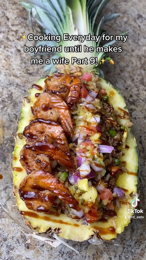 RD Eats on Instagram: “Blackened shrimp and lobster fried rice pineapple bowl 🍍 #salmon #salmonrecipe #dinnerideas #easyrecipes #hennessy #wings #foodie…” Shrimp In Pineapple Bowl Recipe, Loaded Pineapple Bowls, Pineapple Bowls Chicken Shrimp Steak, Pineapple Boats Recipes, Pineapple Bowls Chicken Shrimp, Stuffed Pineapple Bowls, Fried Rice Pineapple, Hennessy Wings, Lobster Fried Rice