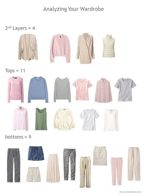 evaluating a capsule wardrobe based on the number of 2nd layers, tops and bottoms Light Summer Color Palette, Soft Summer Palette, Soft Summer Color Palette, Soft Summer Colors, The Vivienne Files, Vivienne Files, Minimal Wardrobe, Minimalist Capsule Wardrobe, The Vivienne