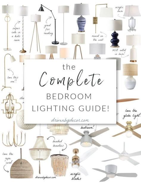 Complete bedroom lighting guide - the best light fixtures including floor lamps, table lamps, pendants, chandeliers, and ceiling fans! Driven By Decor, Vintage Industrial Lighting, Light Fixtures Bedroom Ceiling, Bedroom Styling, Bedroom Light Fixtures, Key Biscayne, Bedroom Light, Flush Mount Lights, Lamps Table