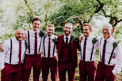 Photography Story, Wedding Groomsmen Attire, Wedding Tux, Groom Wedding Attire, Maroon Wedding, Groom And Groomsmen Attire, Burgundy Suit, Wedding Groomsmen, Story Board