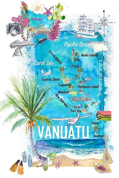 Vanuatu Map, Vaca Pics, Pacific Islands, Travel Map, Travel Maps, Vanuatu, South Pacific, Our World, Top Artists