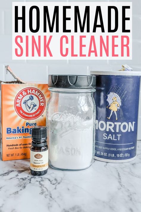 Want a clean sink without all the chemicals? Check out how to make this easy homemade sink cleaner. This sink scrub works great on porclein and stainless steel sinks, plus can be used in the bathroom too! Sink Scrub, Kitchen Sink Cleaner, Diy Sink, Arm And Hammer Super Washing Soda, Sink Cleaner, All Natural Cleaning Products, Spring Cleaning Challenge, Diy Household Cleaners, Homemade Cleaning Supplies