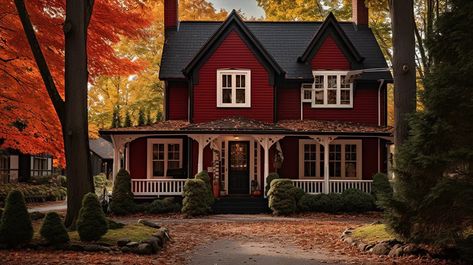 Red House Exterior, Red Brick Exteriors, Modern Log Cabins, Victorian Modern, Red Houses, Brick Exterior House, Red House, Red Door, Exterior House Colors