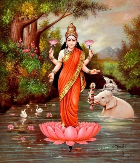 Laxmi Goddess Wallpapers, Mahalakshmi Goddesses, Lakshmi Devi Images, Ravivarma Paintings, Maa Lakshmi, Mysore Painting, Durga Picture, Saraswati Goddess, God Artwork