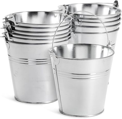 Amazon.com : Juvale 12 Pack Galvanized Metal Buckets with Handles for Party Decorations, Small Tin Pails (4.7 in) : Home & Kitchen Galvanized Metal Bucket, Tin Buckets, Metal Buckets, Galvanized Buckets, Hanger Stand, Artificial Flowers And Plants, Metal Bucket, Small Tins, Galvanized Metal