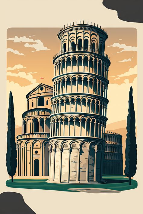 Pisa Tower Illustration, Monument Architecture, Typographic Poster Design, London Wallpaper, Ipad Pro Wallpaper, Building Drawing, Shirt Logo Design, Typographic Poster, Smartphone Wallpaper