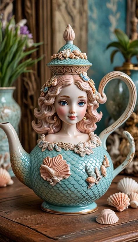 Tea Cup Upcycle Ideas, Ocean Cave, Old Pots, Crockery Design, Cute Teapot, Art Deco Artwork, Novelty Teapots, Teapots Unique, Miniature Tea Set