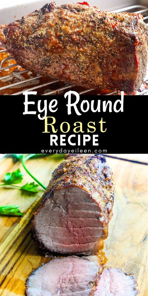 Enjoy a tender and juicy eye of round roast recipe. It is a quick cooking roast beef with simple ingredients. Perfect for a nice dinner or to make tender roast beef sandwiches. Round Roast Recipe, Bottom Round Roast Recipes, Bottom Round Roast, Eye Round Roast, Blade Roast, Best Roast Beef, Beef Round, Round Roast, Good Roasts