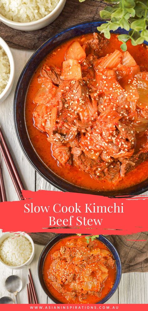 Kimchi Beef Stew, Kimchi Beef, Thai Beef Curry, Slow Cook Roast, Jjigae Recipe, Slow Cook Beef Stew, Slow Beef Stew, Korean Recipe, Beef Curry