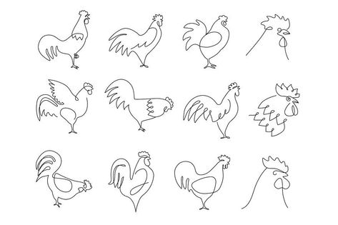 One line roosters. Farm bird Rooster Line Drawing, Rooster Line Art, Rooster Outline Tattoo, Fine Line Rooster Tattoo, Dainty Rooster Tattoo, Simple Chicken Tattoos For Women, Chicken Outline Tattoo, Chicken Tattoo Ideas Simple, Rooster Drawing Simple