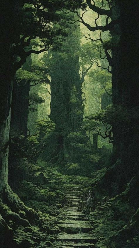 Ancient Forest Art, D&d Backgrounds, Fantasy Forest Concept Art, 80s Dark Fantasy Art, Dnd Forest, Dark Fantasy Forest, Dragon Core, Dungeon Aesthetic, Sacred Groves