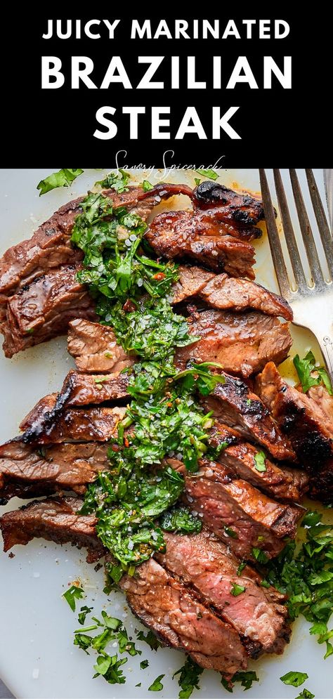 Picanha Steak, Brazilian Steak, Steak With Chimichurri, Steak With Chimichurri Sauce, Chimichurri Recipe, Chimichurri Sauce, Marinated Steak, Mexican Foods, Pan Meals