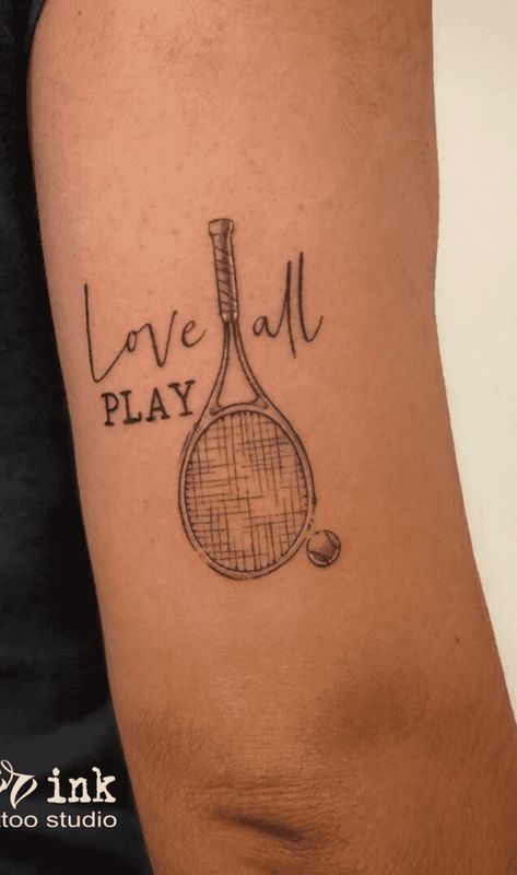 Tennis Tattoo Design Images (Tennis Ink Design Ideas) Sport Tattoo Ideas Women, Tennis Racket Tattoo, Tennis Tattoo Ideas, Tennis Tattoo, Brother And Sister Tattoo Ideas, Basketball Tattoos, Sister Tattoo Ideas, Chef Tattoo, Father Daughter Tattoos