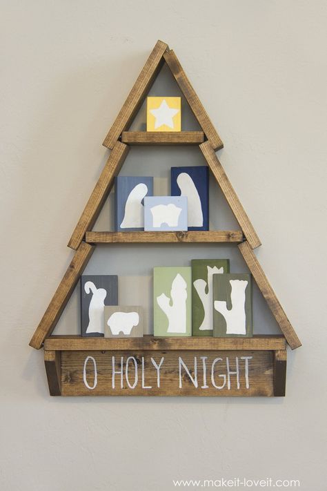 Nativity Blocks, Tree Shelf, Diy Nativity, Nativity Crafts, O Holy Night, Christmas Wood Crafts, Wood Ideas, Diy Tips, Christmas Nativity