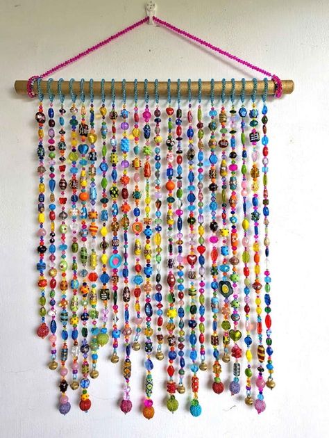 Bohemian Mobile Suncatcher With Glass Beads and Brass Bells Handmade Home Decor - Etsy Boho Mobile, Brass Bells, Swarovski Crystal Beads, Boho Stil, Handmade Home Decor, Handmade Home, Turquoise Beads, Beautiful Patterns, Wall Hangings