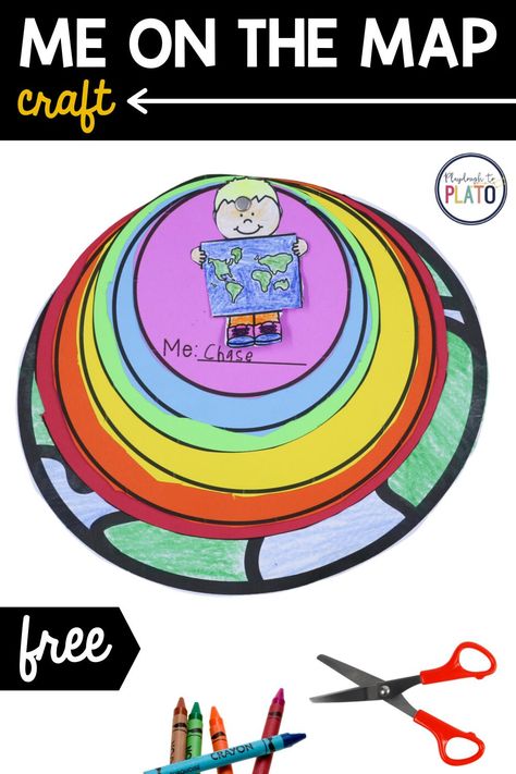 Understanding how kids’ street, town, state, continent and planet fit together is downright confusing. Thankfully, this simple me on the map craftivity is perfect to help make things make sense! Kids will love exploring where they live at the different levels! Great for a whole group class project during a map or geography unit! #maps #meonthemap Me On The Map Free Printable, About Me Activities For Toddlers, Me On The Map Activities, All About Me Activities For Toddlers, Me On A Map, Me On The Map, Alabama History, Playdough To Plato, Feelings Activities