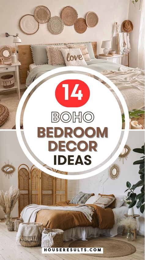 Get inspired by these cozy boho bedroom decor ideas! 🌙🎨 Blend natural textures and warm colors to craft a peaceful retreat. Whether it’s plants or unique art pieces, find out what suits your style best! Save this pin for your decorating checklist! Decorating Checklist, Eclectic Boho Bedroom, Boho Bedroom Wall Decor, Boho Bedroom Decor Ideas, Cozy Boho Living Room, Cozy Boho Bedroom, Decor Checklist, Bedroom Wall Decor Ideas, Simple Bedside Tables