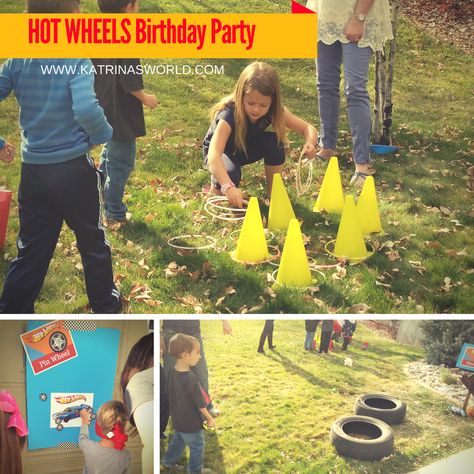 Cone toss game Hot Wheels Party Games, Hot Wheel Activities, Tonka Party, Hot Wheels Birthday Party Ideas, Hot Wheels Birthday Party, Boys Birthday Party Games, Hot Wheel Games, Planes Birthday Party, Hotwheels Birthday Party