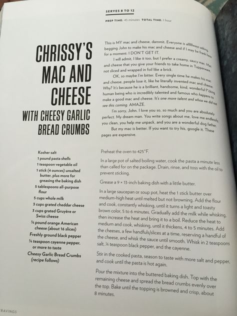 Chrissy's Mac and Cheese - Cravings by Chrissy Teigen Chrissy Teigen Cookbook, Chrissy Teigen Recipes, Autumn Food, Food Time, True Food, Fun Recipes, Mac N Cheese Recipe, Chrissy Teigen, Delicious Treats