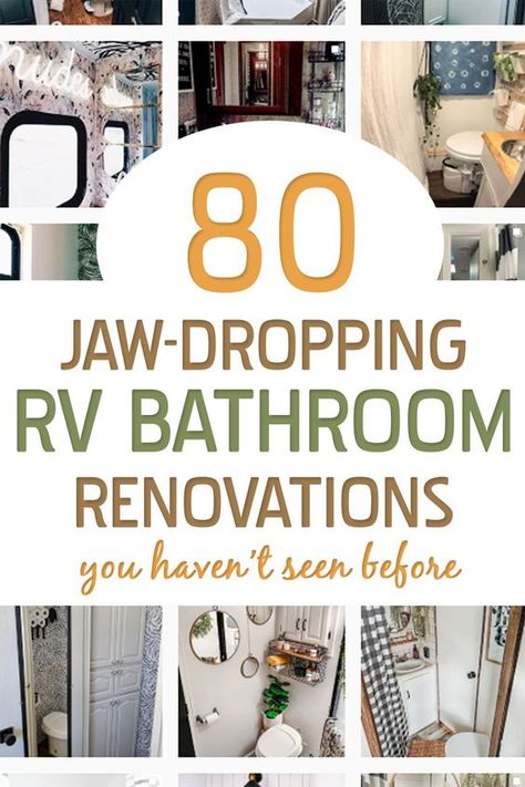 Camper Trailer Bathroom Remodel, Remodeled Rv Bathrooms, Motorhome Remodel Before And After, Redo Rv Bathroom, Bathroom Camper Remodel, Rv Over The Toilet Storage, Renovated Rv Bathroom, Rv Bathroom Wallpaper Ideas, Diy Rv Shower Ideas