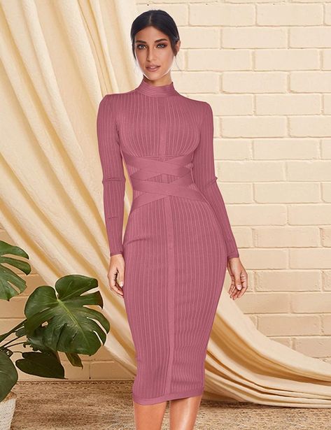 Amazon.com: Women's Rayon Long Sleeves Bandage Dress Cross Strap Ribbed Club Party Midi Bodycon Dresses (XS,Nude) : Clothing, Shoes & Jewelry Long Sleeve Bandage Dress, Club Parties, Birthday Dress, Bodycon Fashion, Club Party, Bodycon Dresses, Long Sleeve Midi, Midi Dress Bodycon, Dress Ideas