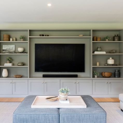 Oak Way Built In Shelves Living Room, Living Room Wall Units, Living Room Built Ins, Interior Design Gallery, Living Room Tv Wall, Built In Shelves, Living Room Storage, Living Room Grey, New Living Room