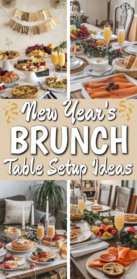 New Years brunch table setup ideas winter New year's Eve or New Years Day breakfast brunch party ideas from Best Brunch EVER - 57 Yummy Food Recipes and Aesthetic Setup Ideas For The Perfect Spread New Years Brunch Decorations, New Year’s Day Brunch, New Years Day Breakfast, New Years Day Brunch Ideas, New Year Brunch, New Years Brunch, Table Setup Ideas, Fresh Fruit Pizza, Brunch Party Ideas