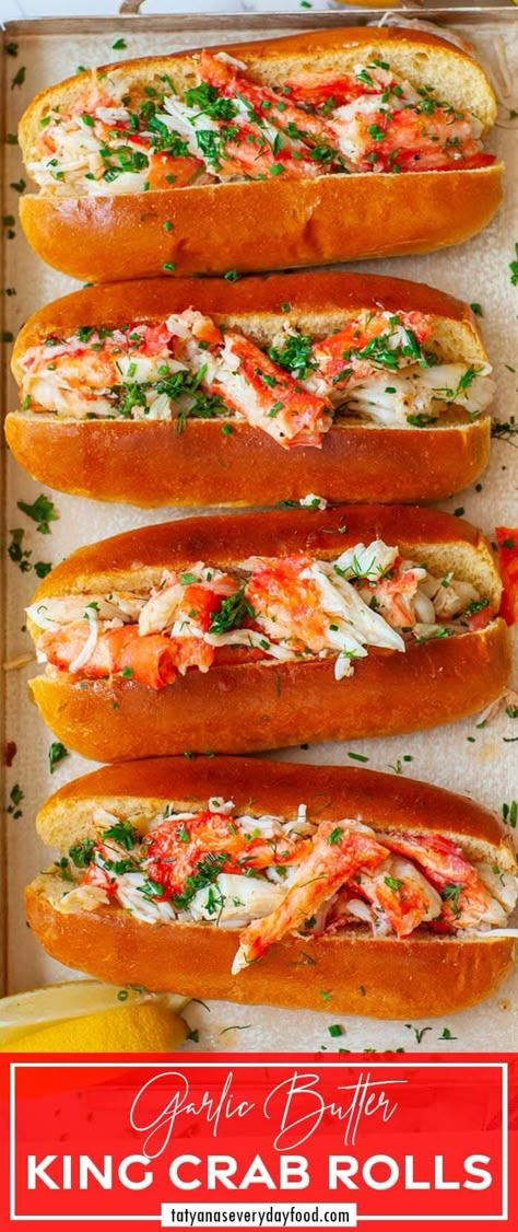 Crab Sandwich Recipe Lobster Rolls, Crab Rolls Sandwich, Crab Sandwich Recipe, Herbed Butter, Lobster Roll Recipes, Butter Poached Lobster, Crab Sandwich, Rolled Sandwiches, Crab Rolls