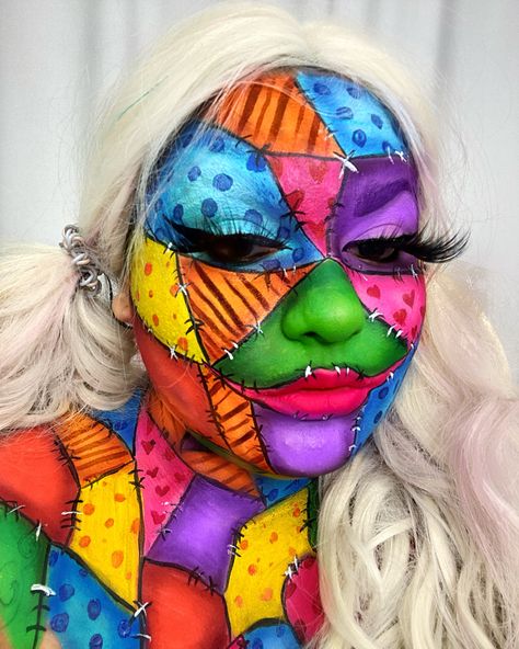 Patchwork Makeup, Creepy Doll Makeup, Circus Makeup, Halloweenský Makeup, Media Makeup, Halloween Beauty, Make Up Ideas, Work Makeup, Horror Makeup